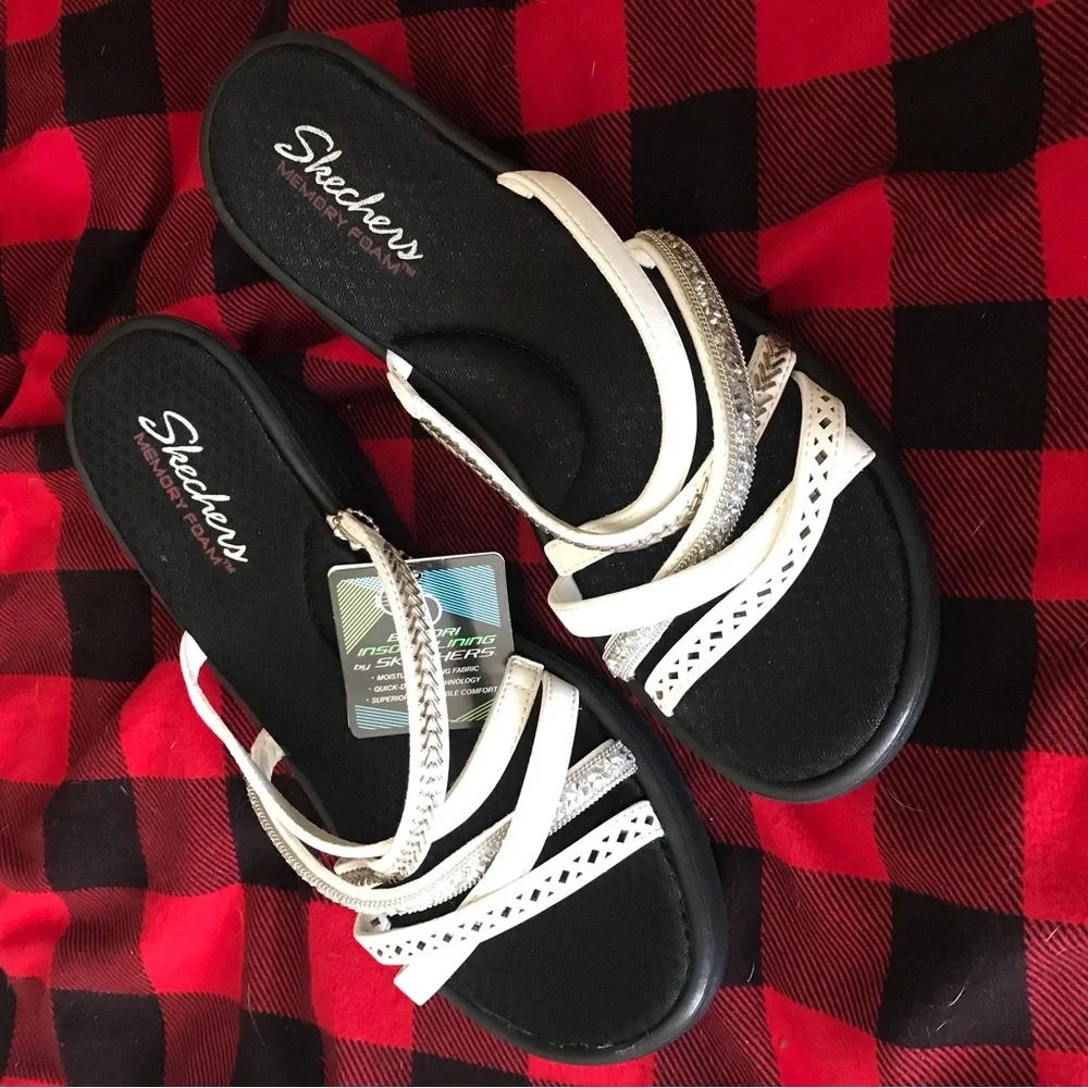 Skechers Memory Foam CALI Strappy Bling Sparkly Wedge Sandals NEW Size 9 39 - Picture 6 of 10